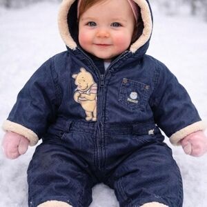 Kids Navy Hooded Snowsuit with Winnie-the-Pooh Patch